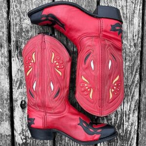 Vintage ACME Cowboy Boots with Floral Inlay